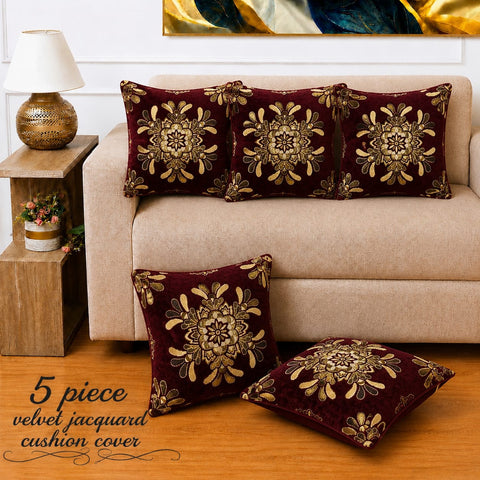 Premium Decorative Burgundy Velvet Cushion Covers(Pack of 5)