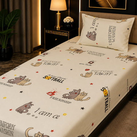Cartoon Kitty Printed Kids Bedsheet
