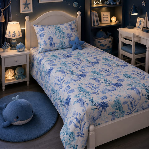 Blue Ocean Seahorse Kids Bedsheet