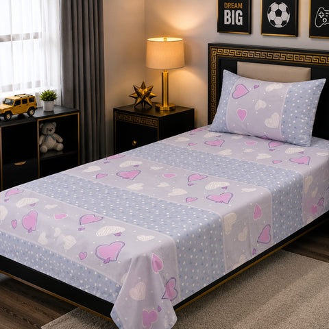 Grey & Pink Hearts Kids Bedsheet