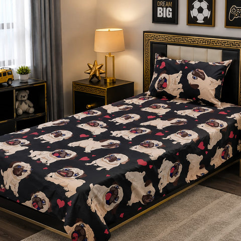 Black Pug Dog Kids Bedsheet