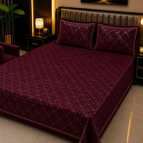 Maroon Geometric Velvet Bedsheet