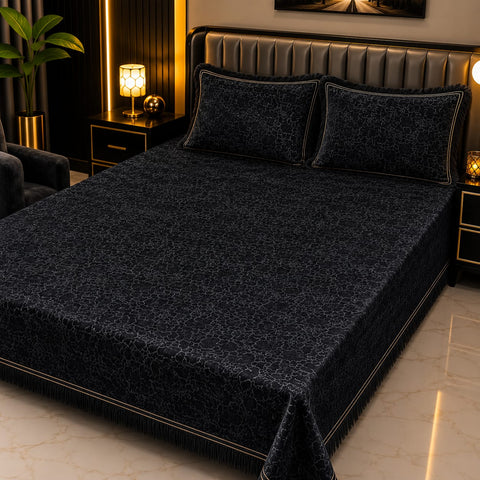 Black Luxury Textured Velvet Bedsheet