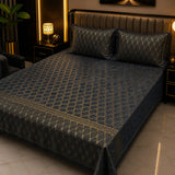 Navy Blue Luxury Geometric Velvet Bedsheet