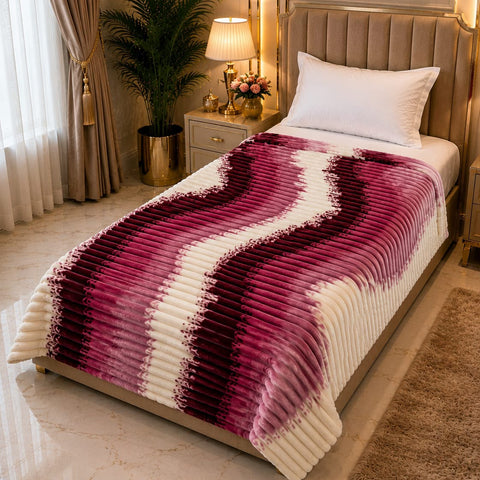 Premium Maroon & White Wave Single Fleece Blanket