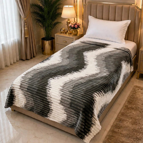Luxury Grey & White Faux Fur Single Fleece Blanket