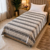 Premium Grey & White Striped Single Fleece Blanket
