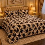 Black & Cream Floral Fleece Bedsheet