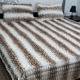 Luxury Brown & White Striped Fleece Bedsheet