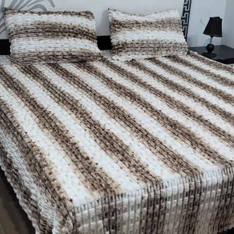 Luxury Brown & White Striped Fleece Bedsheet