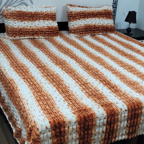 Ultra-Soft Brown & White Plush Fleece Bedsheet