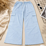 Women’s Light Blue Wide Leg Cargo Trousers