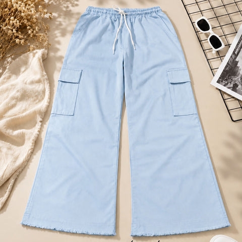 Women’s Light Blue Wide Leg Cargo Trousers
