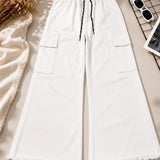 Women’s White Wide Leg Cargo Trousers