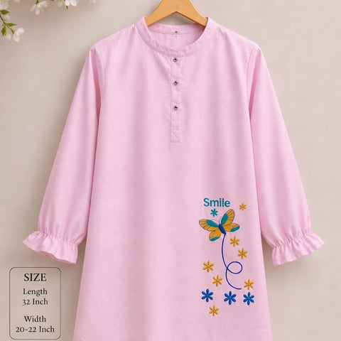 Women’s Pink Butterfly Embroidered Ruffle Shirts