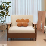 Convertible Sofa Bed with Pull-Out Footrest | Wooden Frame Lounge Chair & Sleeper