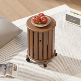 Modern Round Wooden Side Table with Wheels – Space-Saving Mobile End Table