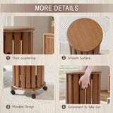 Modern Round Wooden Side Table with Wheels – Space-Saving Mobile End Table