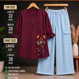 Maroon Long Top with Sky Blue Baggy Two Piece