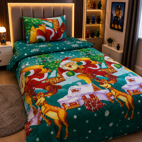 Festive Santa Reindeer Snowflake Printed Kids Comforter