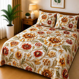 Royal Gold & Brown Flower Printed Bed Sheet