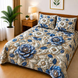 Premium Botanical Blue Floral Printed Bed Sheet