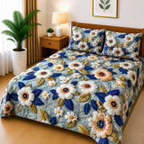 Premium Navy Blue Blossom Printed Bed Sheet
