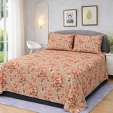 Peach Garden Floral Printed Bedsheet Set (3pcs)
