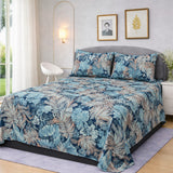 Elegant Blue Garden Printed Bedsheet Set (3pcs)