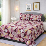 Royal Maroon Geometric Printed Bedsheet Set (3pcs)