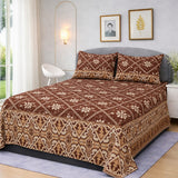 Royal Brown & Beige Floral Printed Bedsheet Set (3pcs)