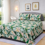 Emerald Green Geometric Printed Bedsheet Set (3pcs)