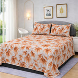 Orange Leaf Botanical Printed Bedsheet Set (3pcs)