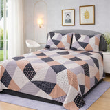 Peach & Grey Geometric Printed Bedsheet Set (3pcs)