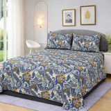 Blue & Yellow Floral Printed Bedsheet Set (3pcs)