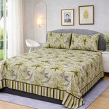 Olive Green Leaf Printed Bedsheet Set (3pcs)