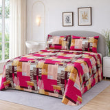 Pink & Burgundy Abstract Printed Bedsheet Set (3pcs)