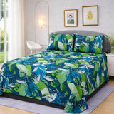 Blue & Green Leaf Printed Bedsheet Set (3pcs)