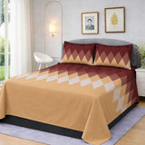 Maroon & Beige Geometric Diamond Printed Bedsheet Set (3pcs)
