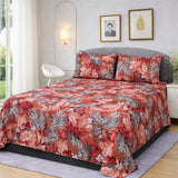 Red & Blue Floral Printed Bedsheet Set (3pcs)
