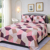 Pink & Purple Abstract Geometric Printed Bedsheet Set (3pcs)