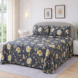 Grey & Yellow Floral Printed Bedsheet Set (3pcs)