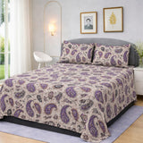 Purple Paisley Printed Bedsheet Set (3pcs)