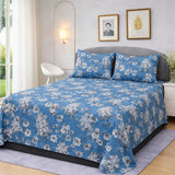 Blue & White Floral Printed Bedsheet Set (3pcs)