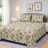 Beige & Grey Vintage Floral Printed Bedsheet Set (3pcs)