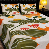 Olive Green Botanical Printed Bed Sheet