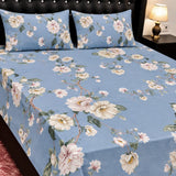 Blue Garden Floral Printed Bed Sheet