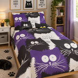 Black & Purple Cat Prin Kids Bedsheet
