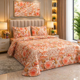 Luxury Peach Floral Printed Bed Sheet