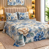 Luxury Blue Floral Printed Bed Sheet
